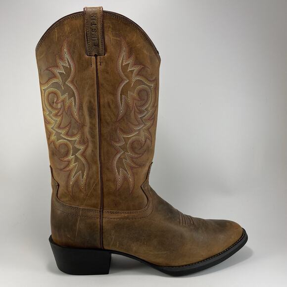 Justin 2551 Stampede 13" Brown Leather Western Boots Mens Size 13 Cowboy Pull On - Picture 1 of 10
